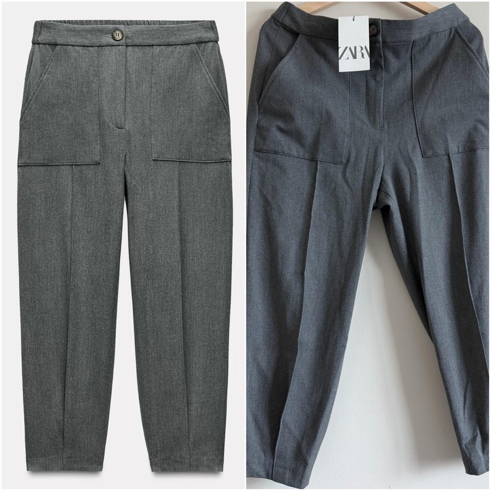 Zara TAPERED FIT PLEATED HEM PANTS